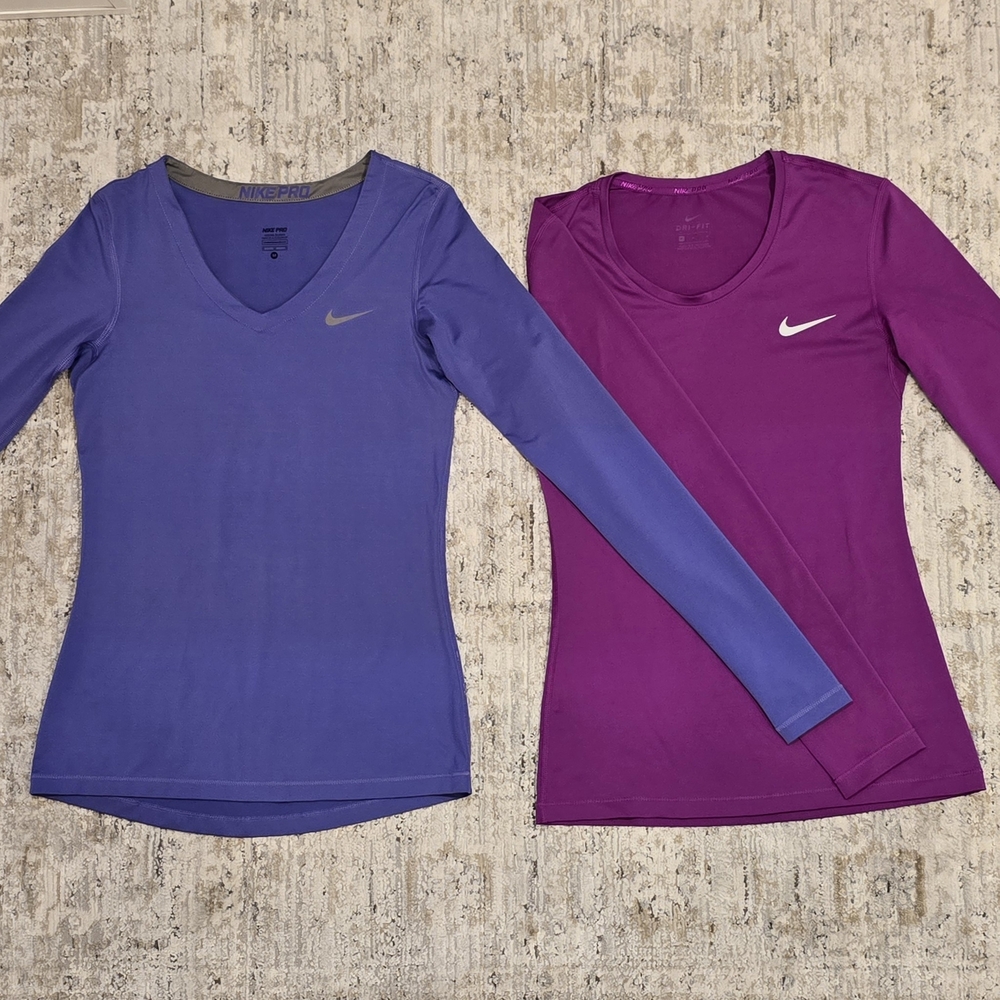 Nike Pro Women's Long Sleeve Tops - Blue and Purple